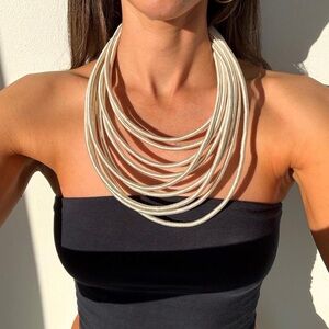Large White Cord Multi-Strand Statement Necklace